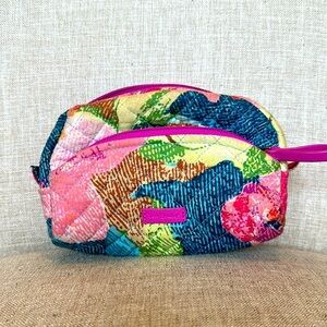 Quilted Floral Patchwork Wristlet Cosmetic Pouch - Pink & Blue EUC